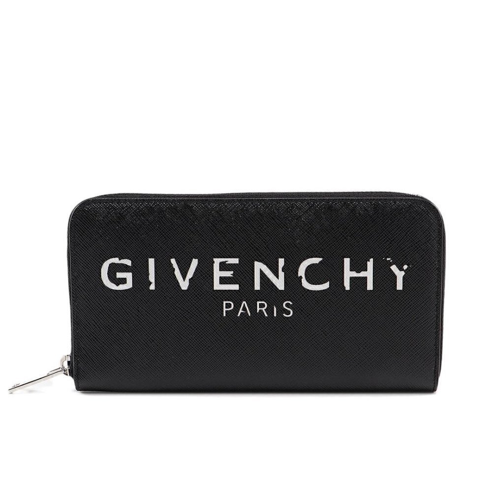 Givenchy Iconic "Givenchy Paris" Logo Print Zip Black Wallet NWT